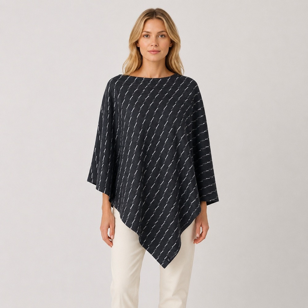 Ibex Juliet Poncho 100% Merino Wool One Size‎ Black Grey Knit Cape Sweater Top